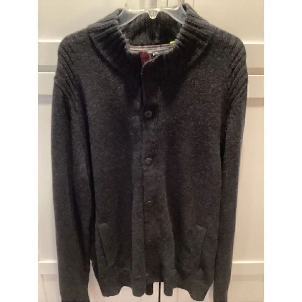 Robert Graham Tailored Fit Wool Sweater Cardigan Sz XL Gray Full Zip Snap